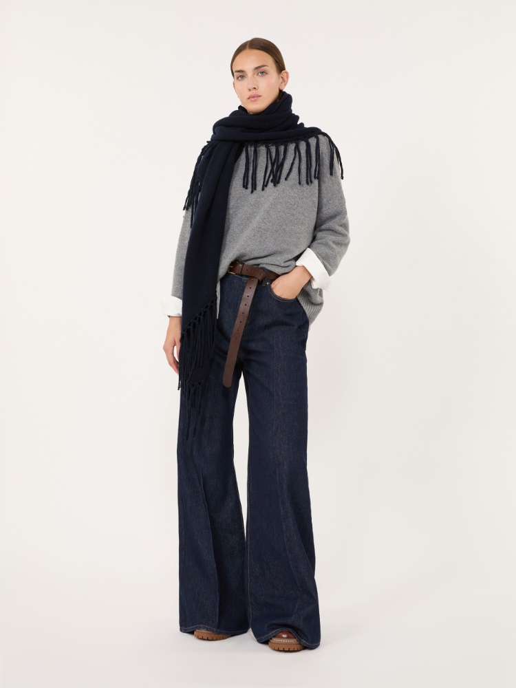 Fringed wool shawl + NAVY - Max Mara
