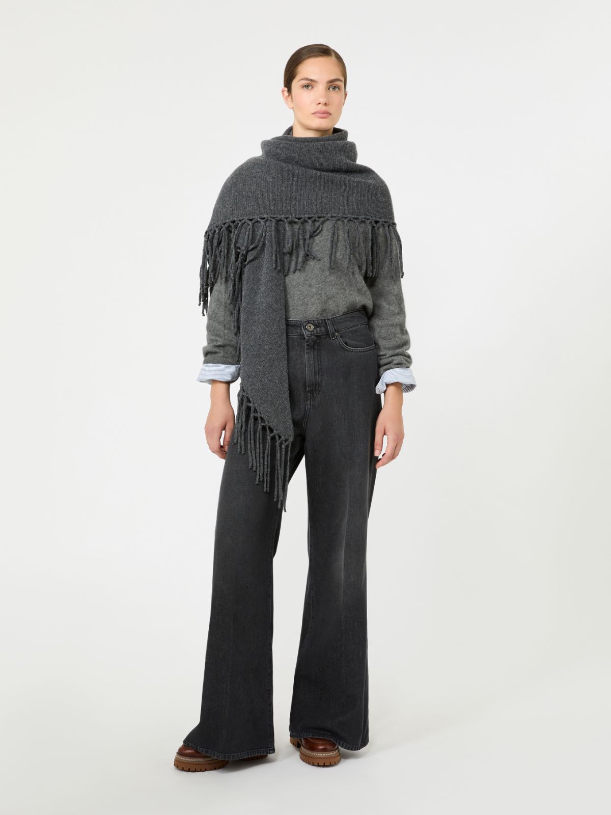 Fringed wool shawl - DARK GREY - Max Mara