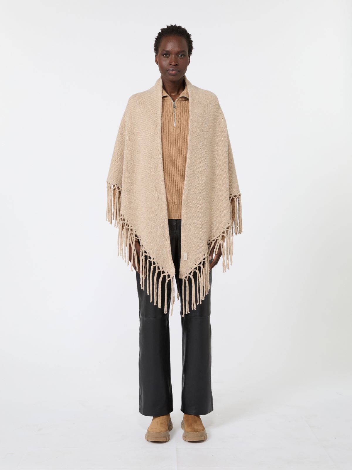 Châle en laine à franges - CARAMEL - Max Mara - 2