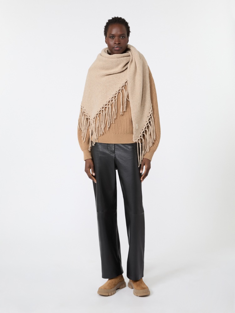 Fringed wool shawl - CARAMEL