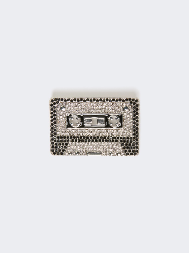 Metal brooch with rhinestones - BLACK
