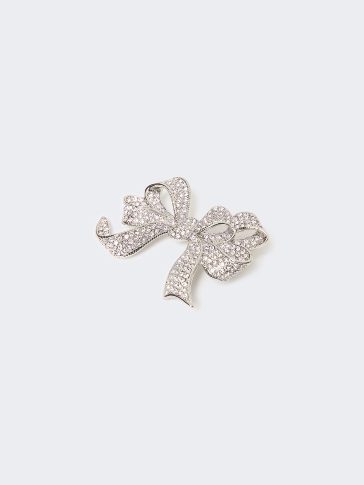 Metal brooch with rhinestones - SILVER - 3