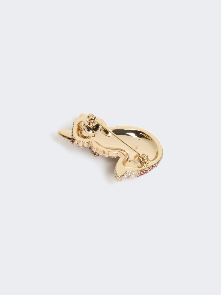 Metal brooch with rhinestones - BROWN - 2