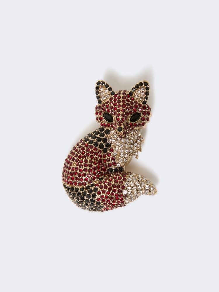 Metal brooch with rhinestones - BROWN - 1