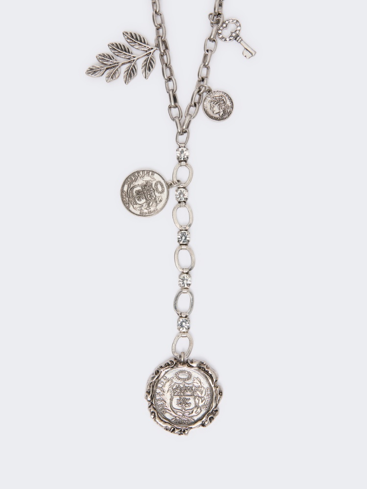 Metal chain necklace with charms - SILVER - Max Mara - 2