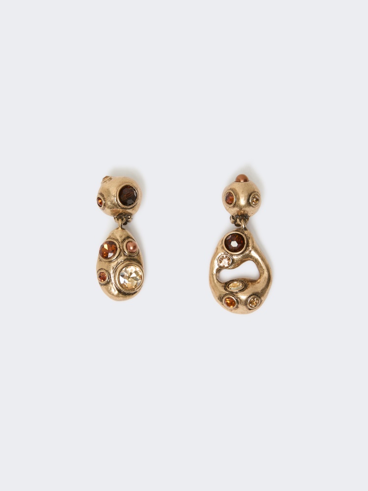 Bead and rhinestone pendant earrings - GOLD