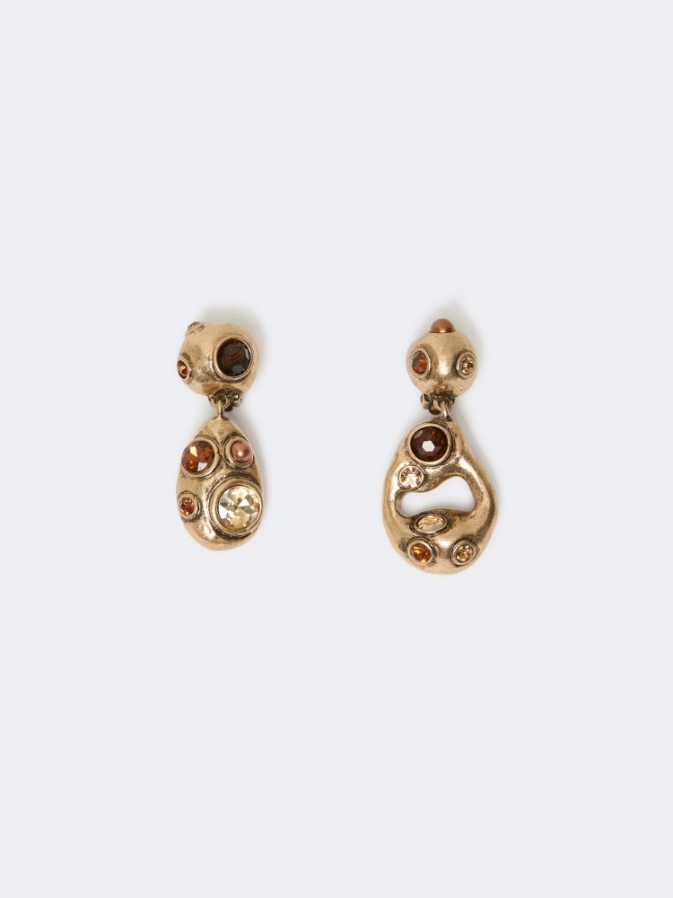 Bead and rhinestone pendant earrings - GOLD