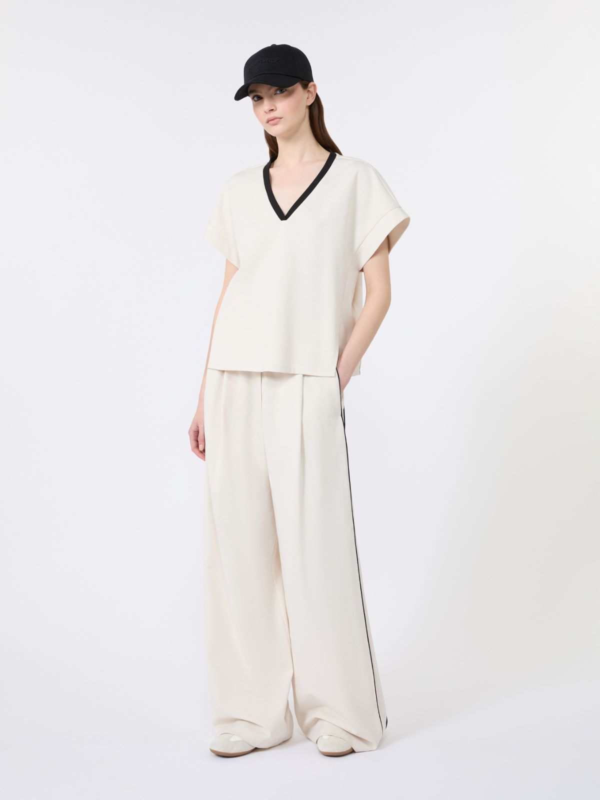Wide-fit Milano-knit jersey trousers - IVORY