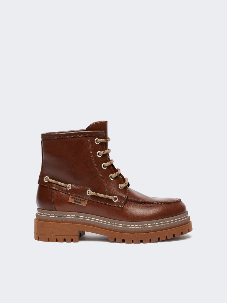 [パントーネ] レザー レースアップ アンクル ブーツ - BROWN