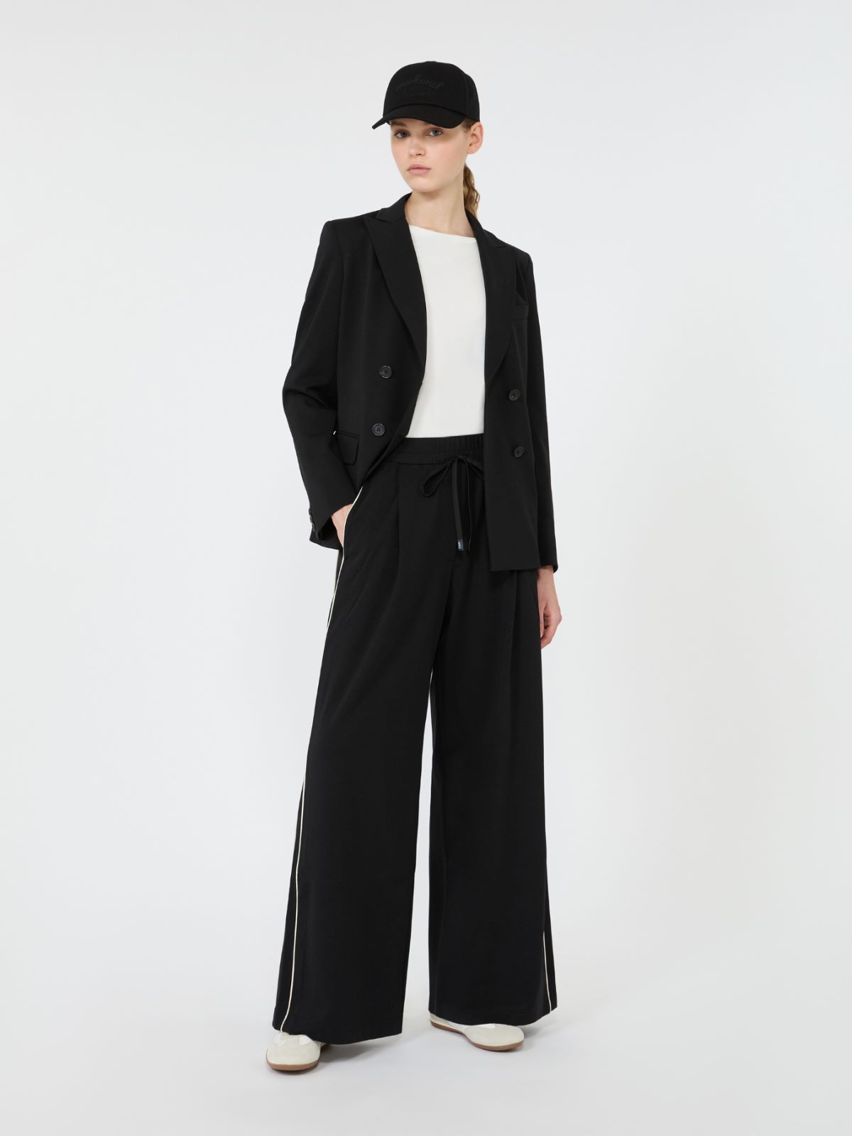 Milano-knit double-breasted jersey blazer - BLACK