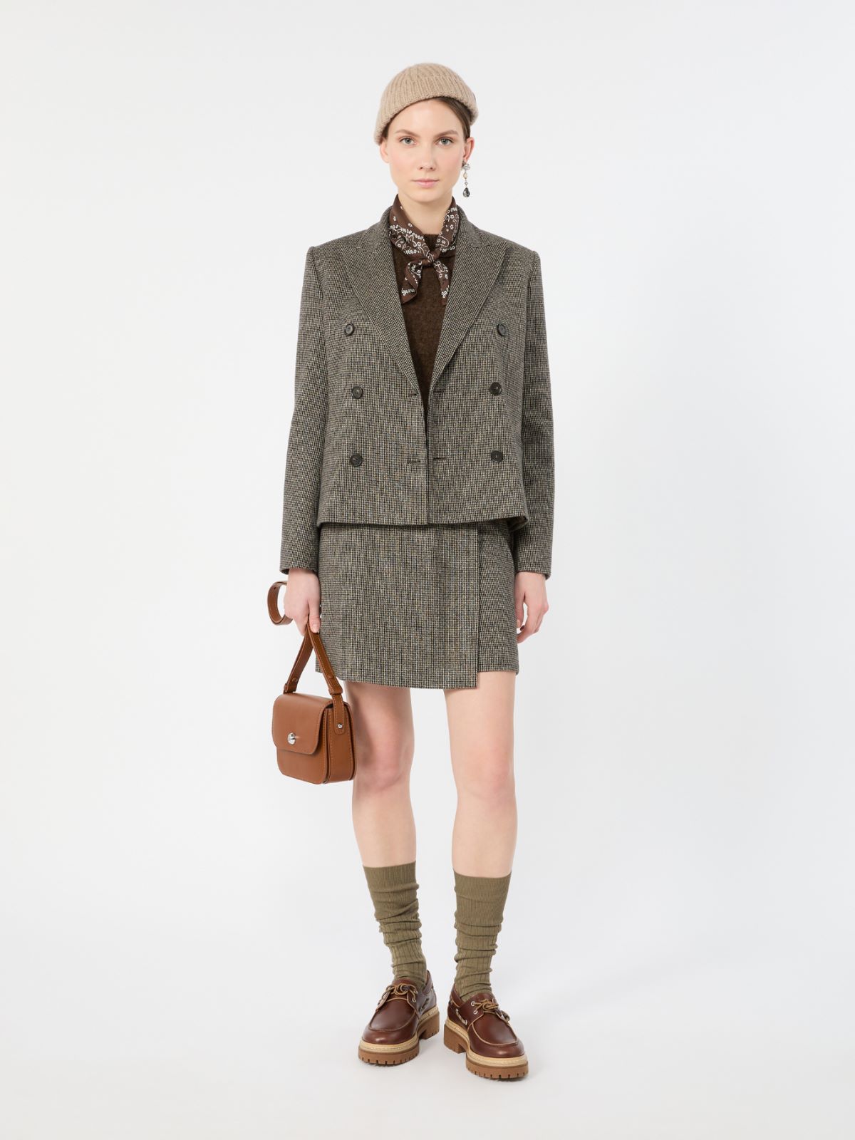 Double-breasted jacket in micro jacquard jersey - BROWN - Max Mara