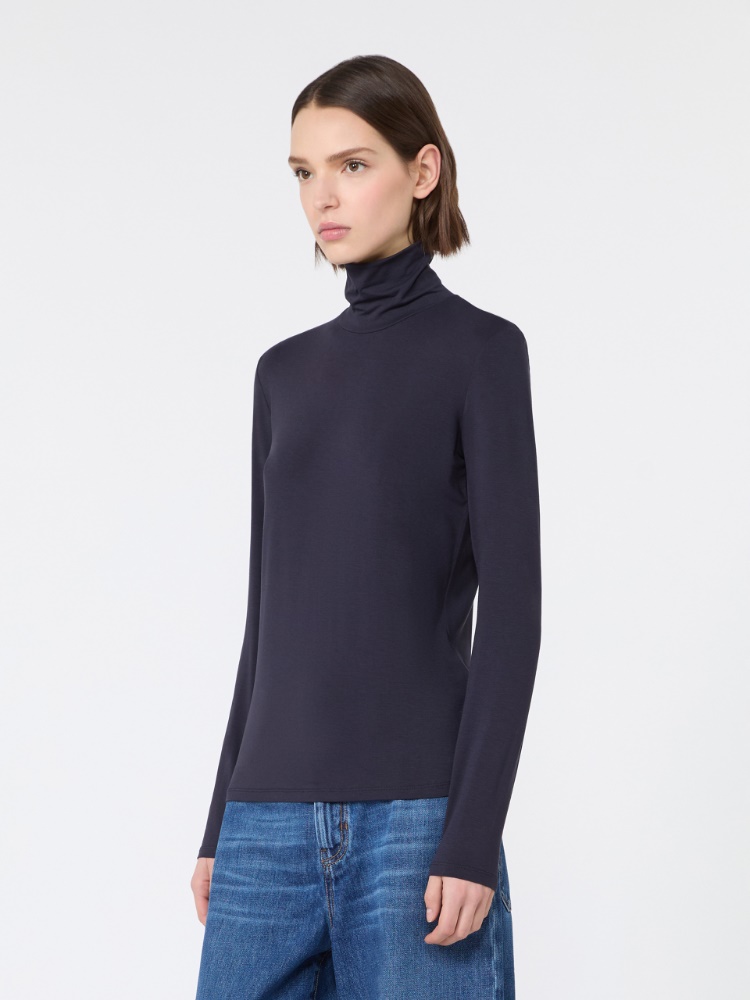 Slim-fit top in stretch viscose jersey - NAVY - Max Mara - 2