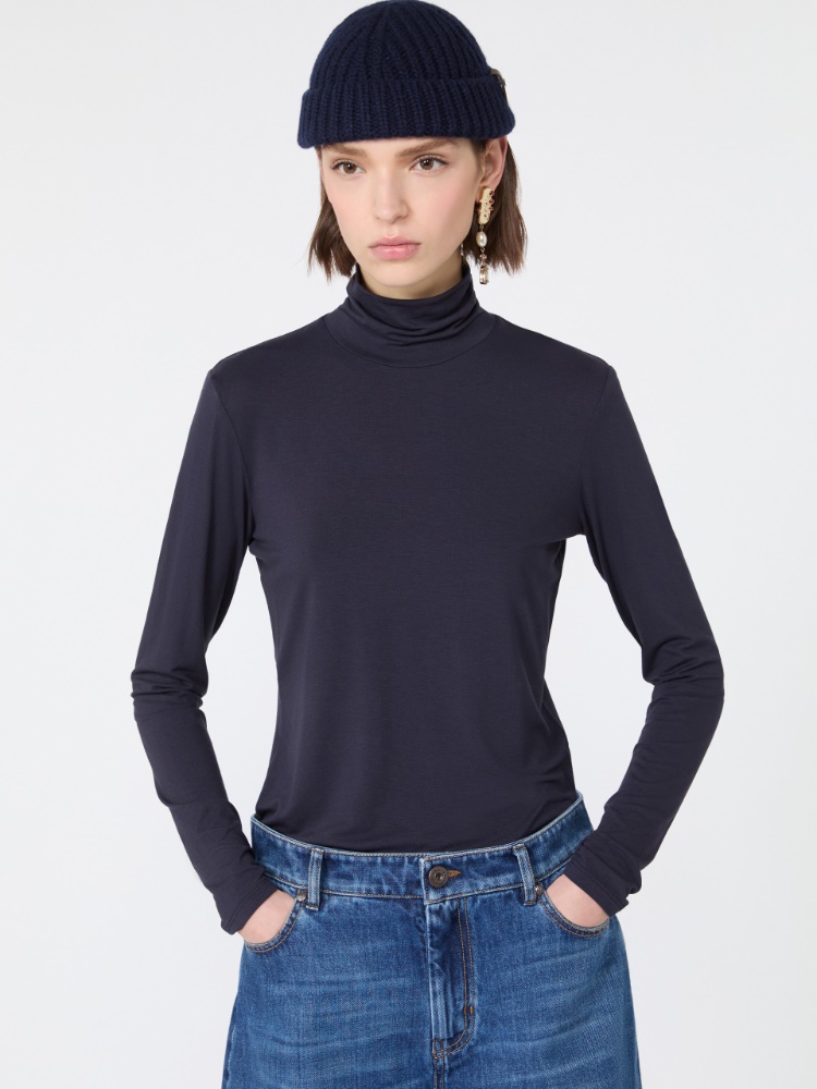 Slim-fit top in stretch viscose jersey - NAVY - Max Mara - 4