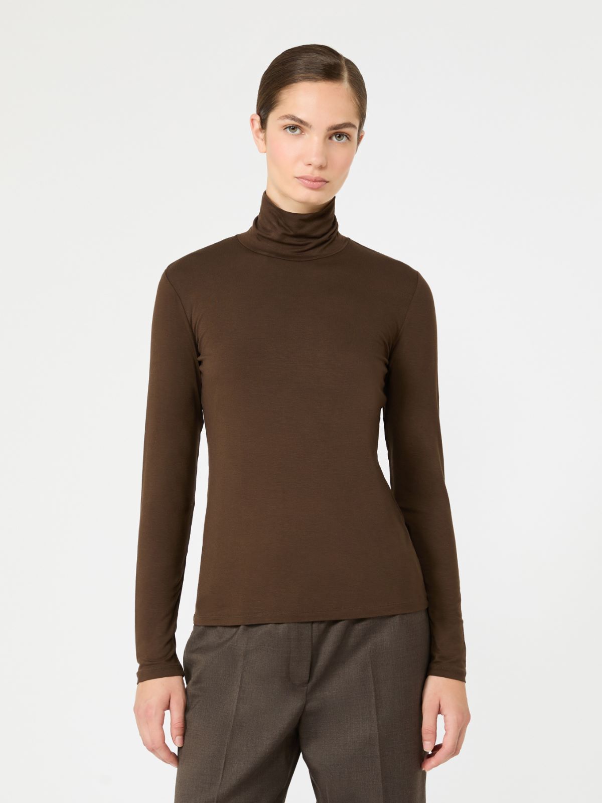 Slim-fit top in stretch viscose jersey - DARK BROWN - Max Mara - 2