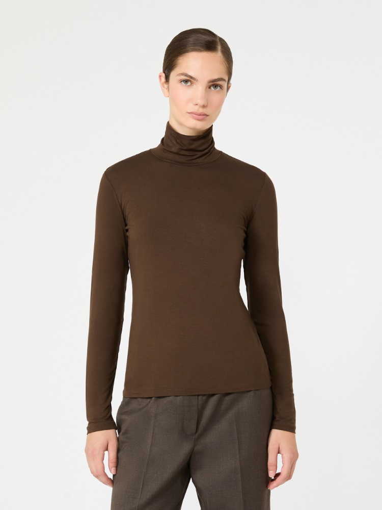 Slim-fit top in stretch viscose jersey - DARK BROWN - Max Mara - 2