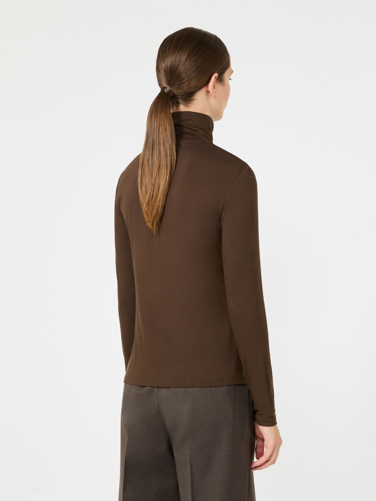 Slim-fit top in stretch viscose jersey - DARK BROWN - Max Mara - 3