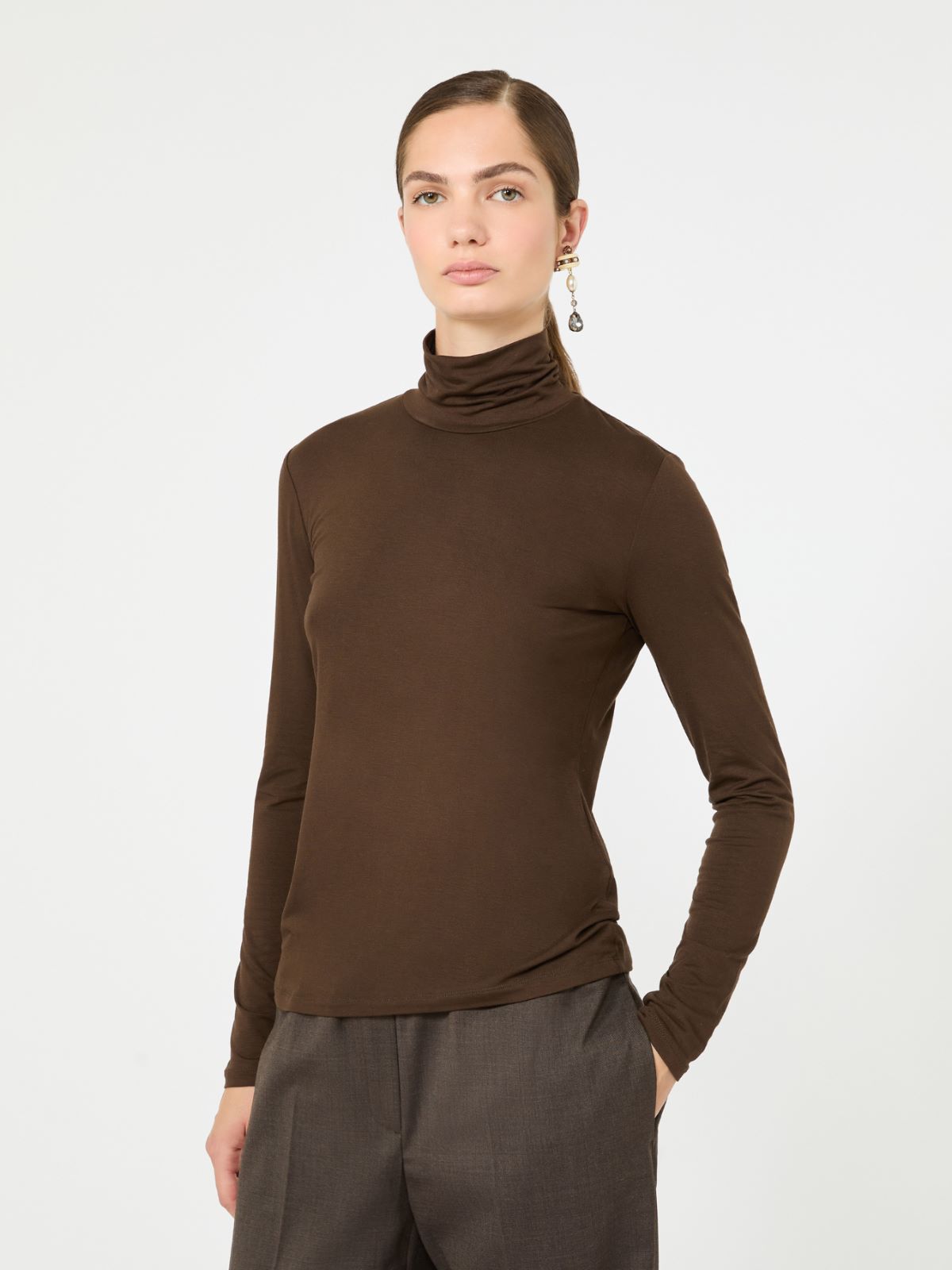 Slim-fit top in stretch viscose jersey - DARK BROWN - Max Mara - 4