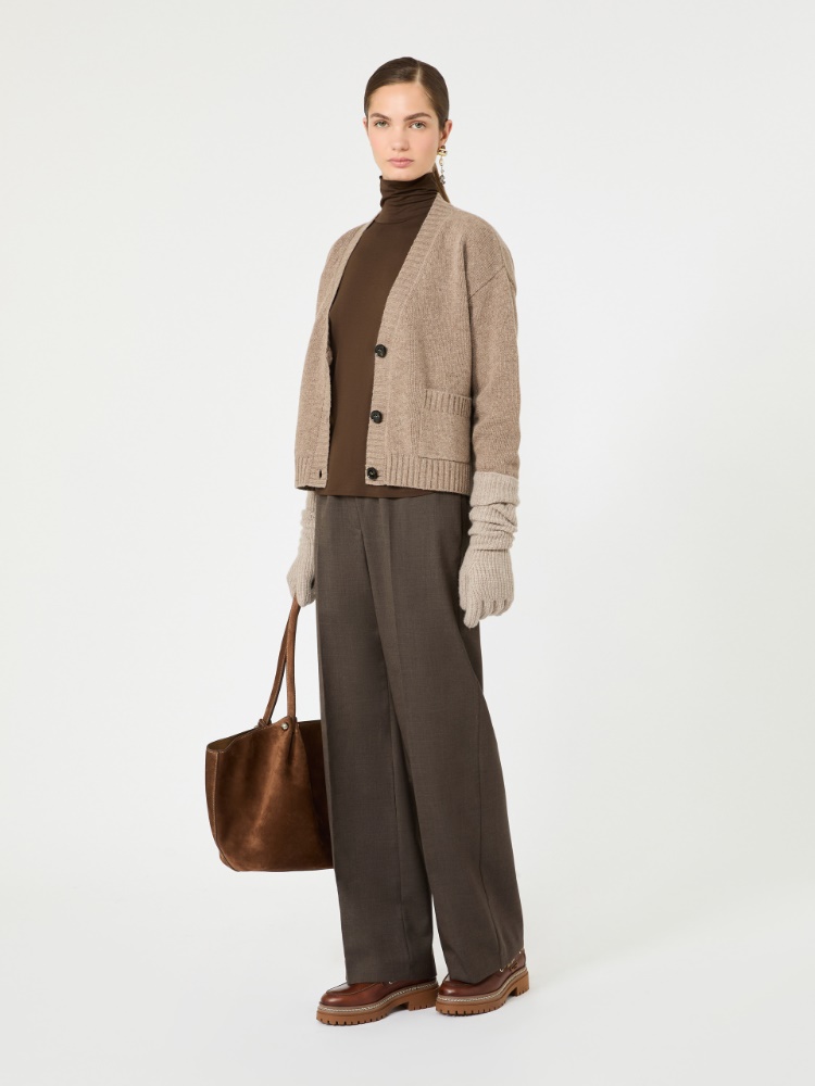 Slim-fit top in stretch viscose jersey - DARK BROWN