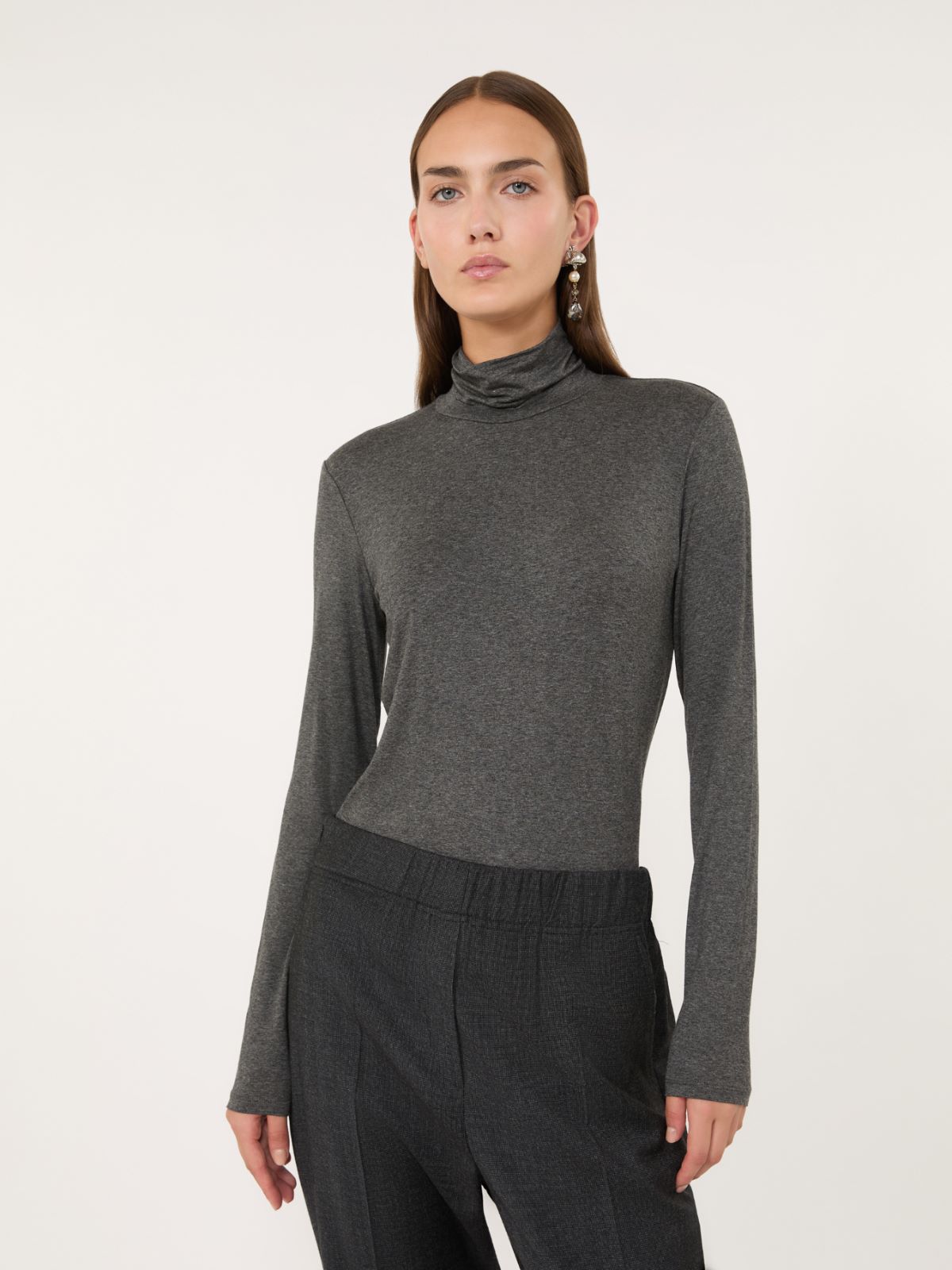 Slim-fit top in stretch viscose jersey - DARK GREY - Max Mara - 4