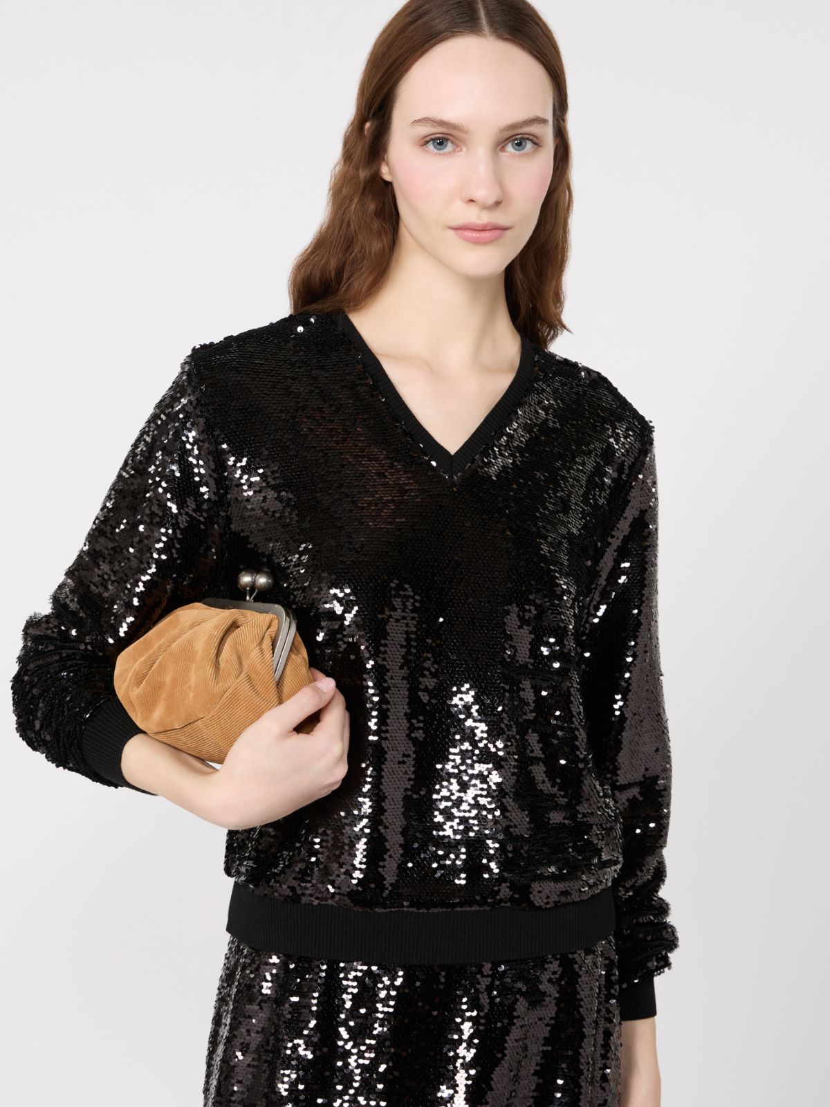 Jersey and sequin blouse - BLACK - Max Mara - 4