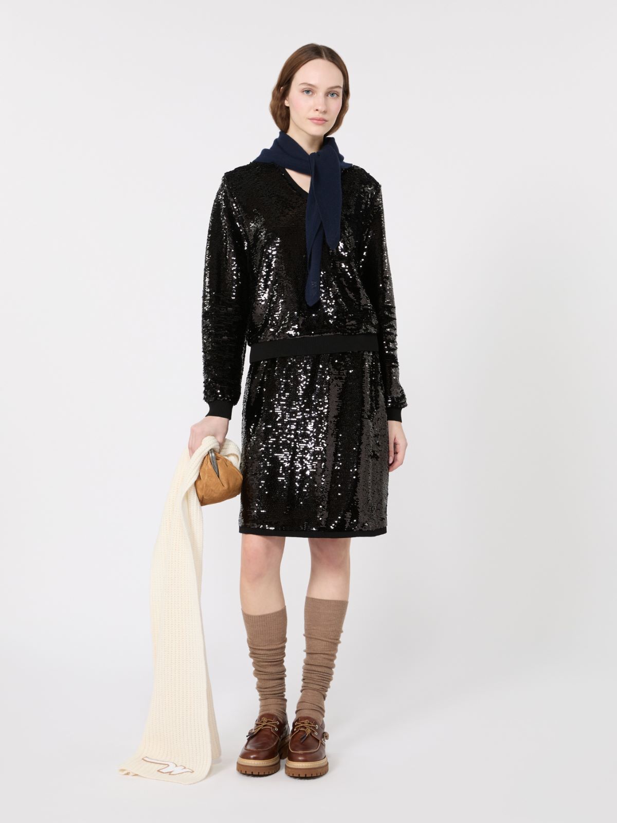 Jersey and sequin blouse + BLACK - Max Mara