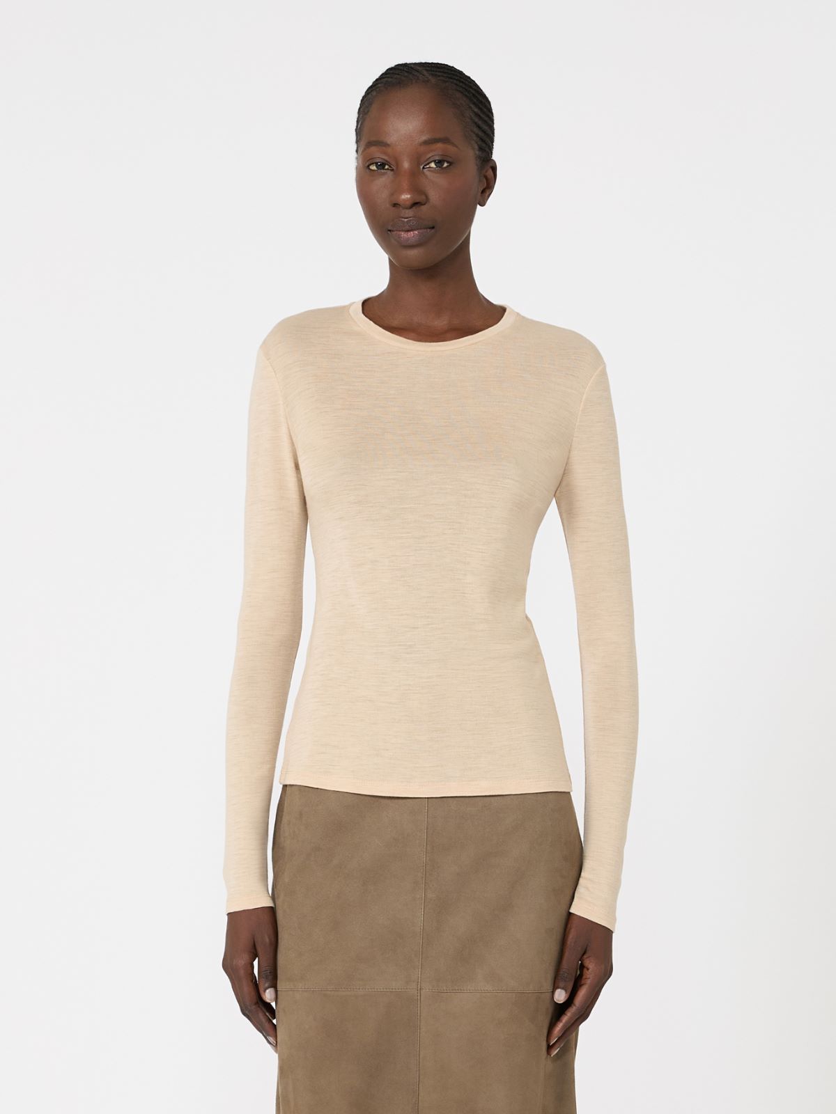 Wool and silk gauze jersey T-shirt - BEIGE - Max Mara - 2