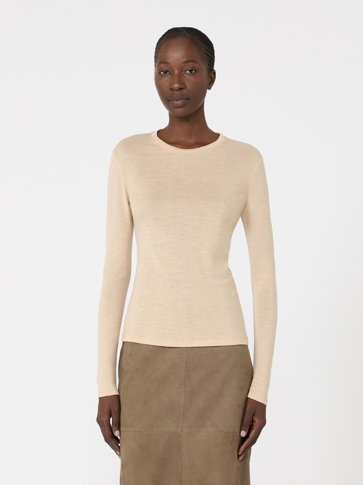 Wool and silk gauze jersey T-shirt - BEIGE - Max Mara - 2
