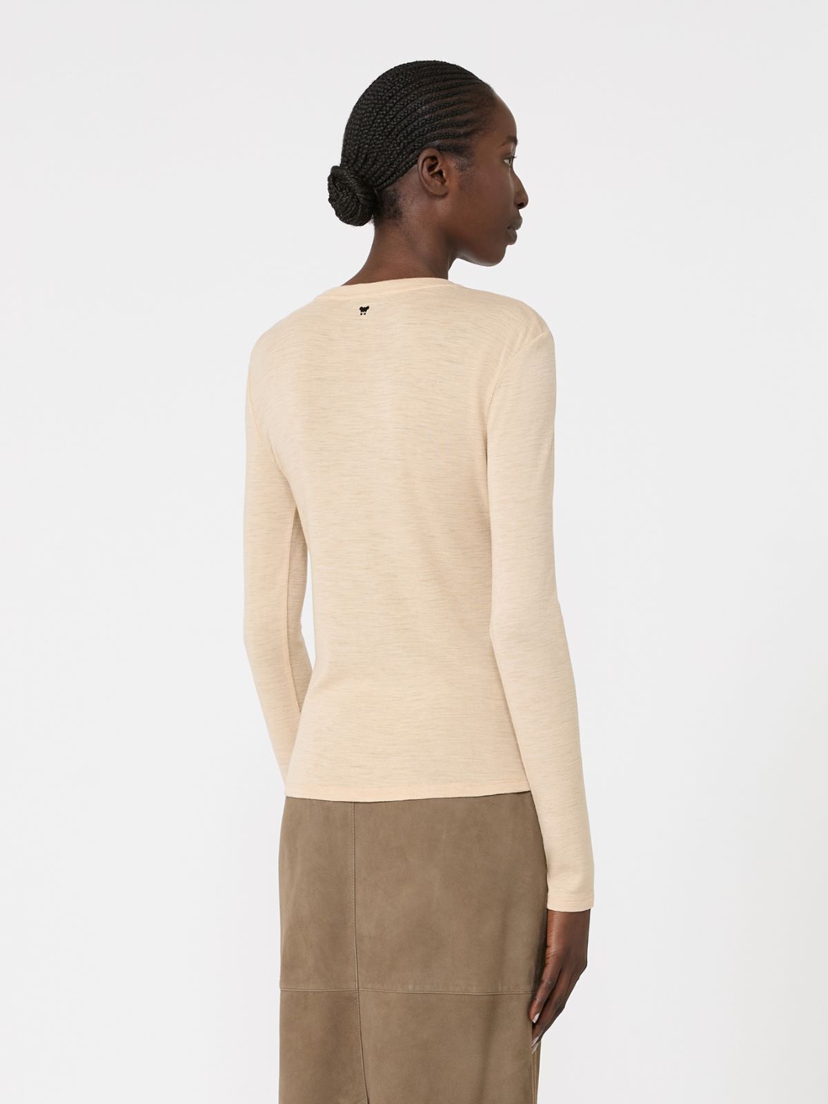 Wool and silk gauze jersey T-shirt - BEIGE - Max Mara - 3