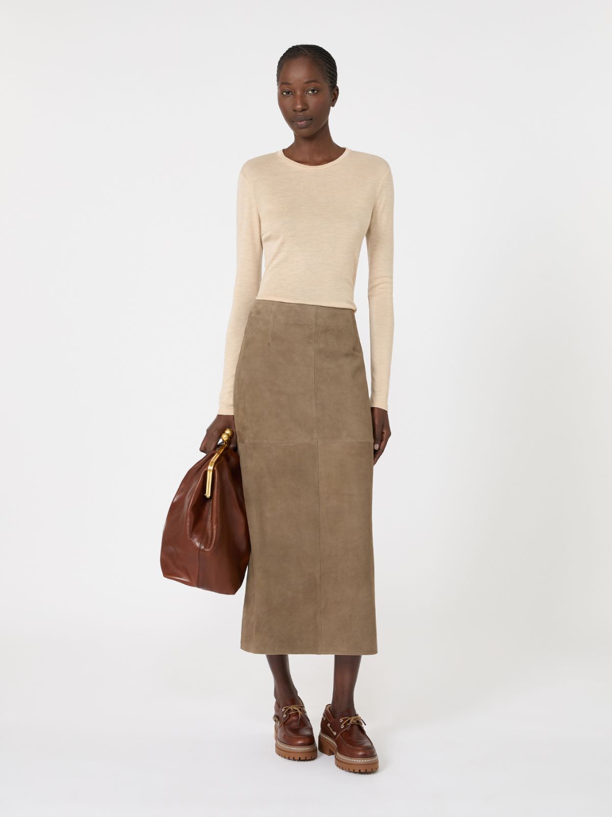 Wool and silk gauze jersey T-shirt + BEIGE - Max Mara