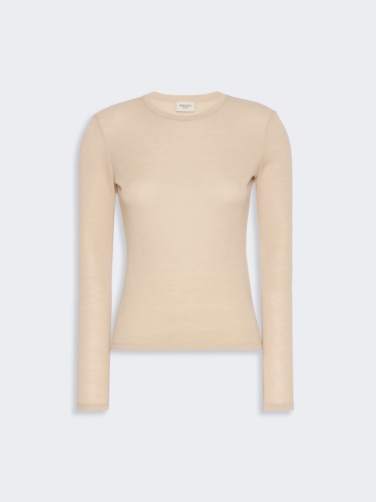 Wool and silk gauze jersey T-shirt - BEIGE
