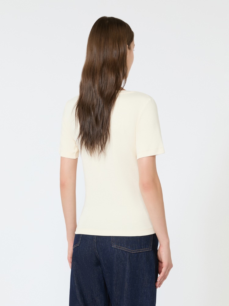 T-Shirt aus geripptem Jersey - ELFENBEINFARBEN - 3