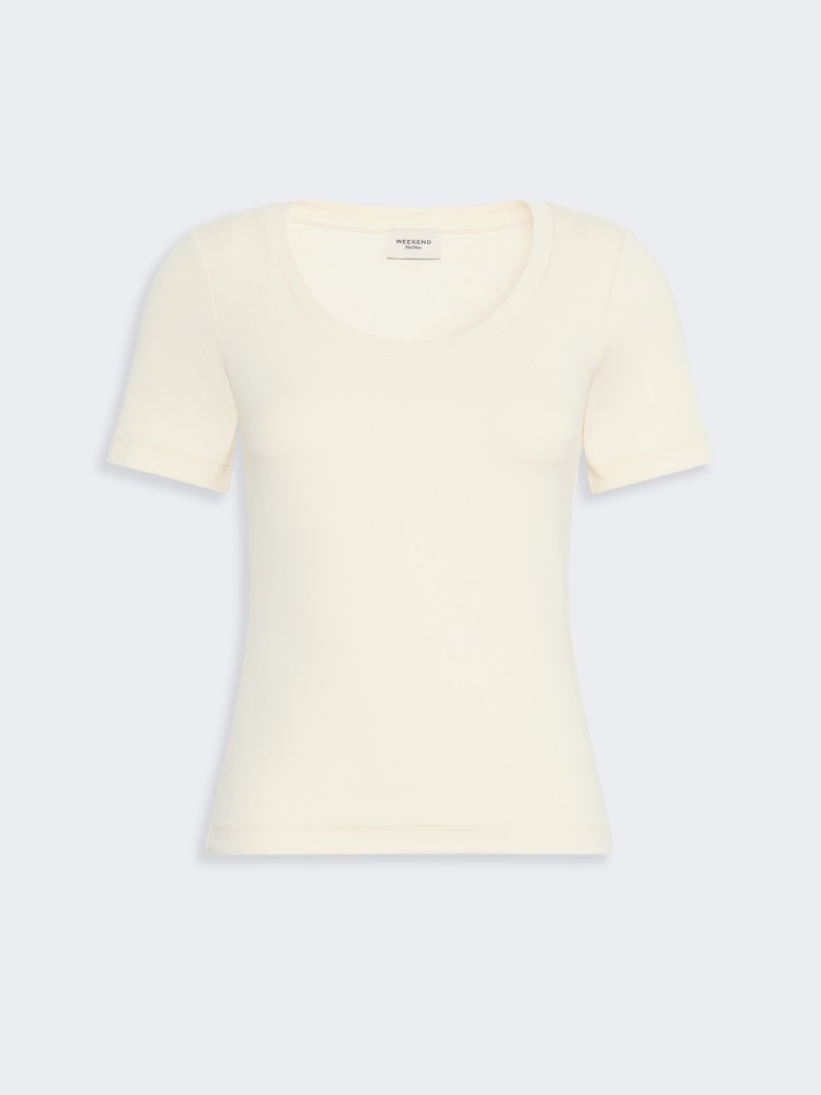 T-Shirt aus geripptem Jersey - ELFENBEINFARBEN