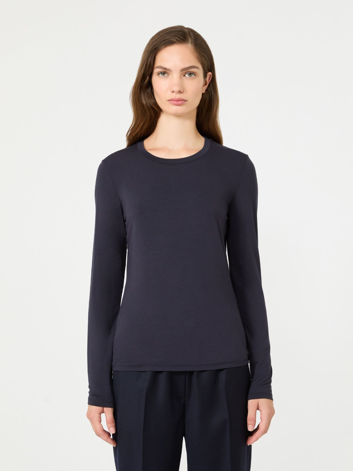 Stretch viscose jersey T-shirt - NAVY - Max Mara - 2