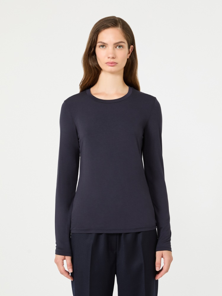 Stretch viscose jersey T-shirt - NAVY - Max Mara - 2