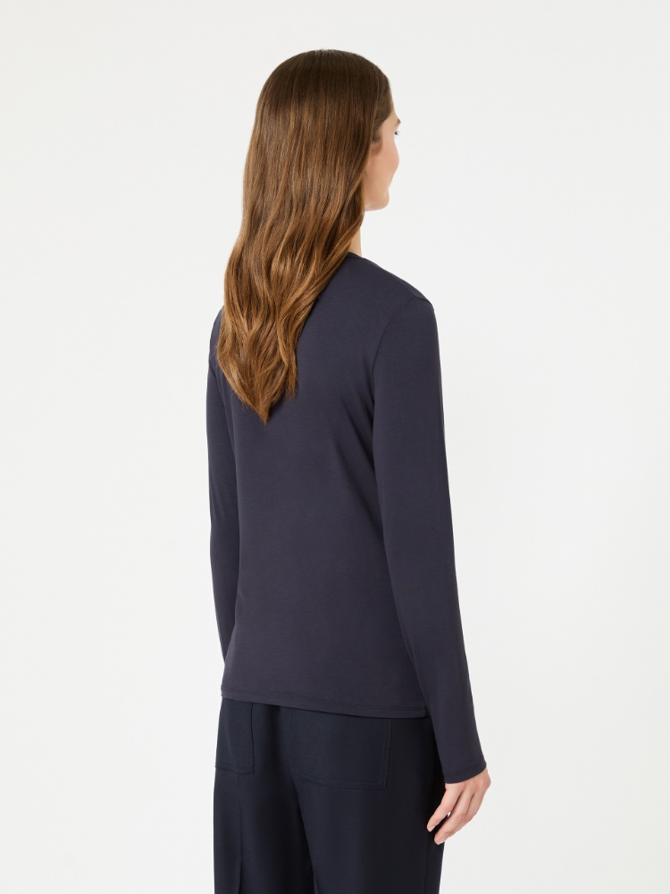 Stretch viscose jersey T-shirt - NAVY - Max Mara - 3