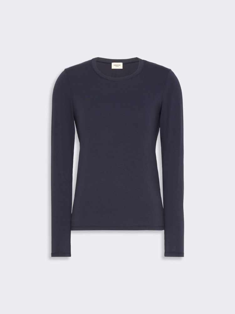 Stretch viscose jersey T-shirt - NAVY