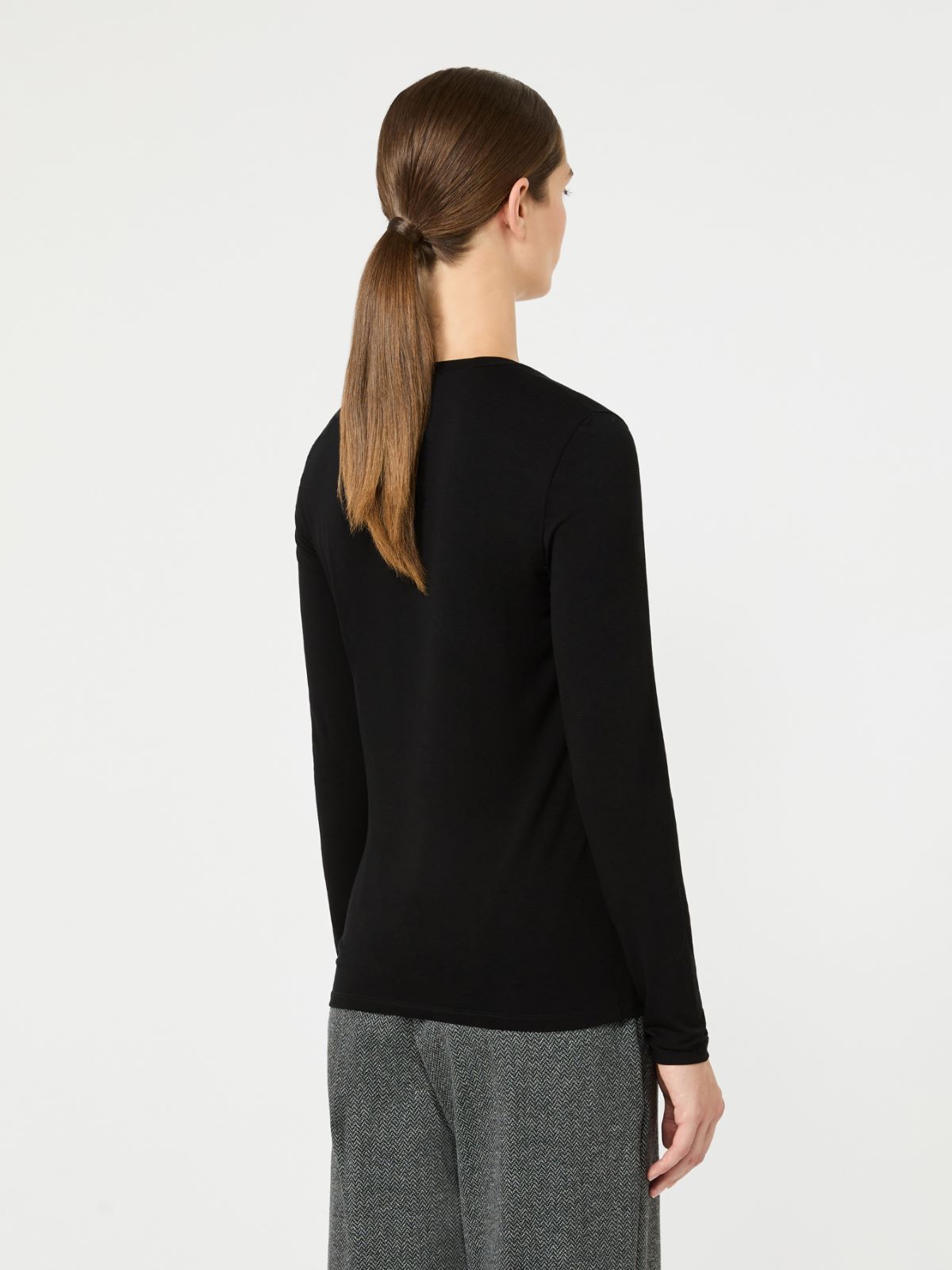 Stretch viscose jersey T-shirt - BLACK - Max Mara - 3