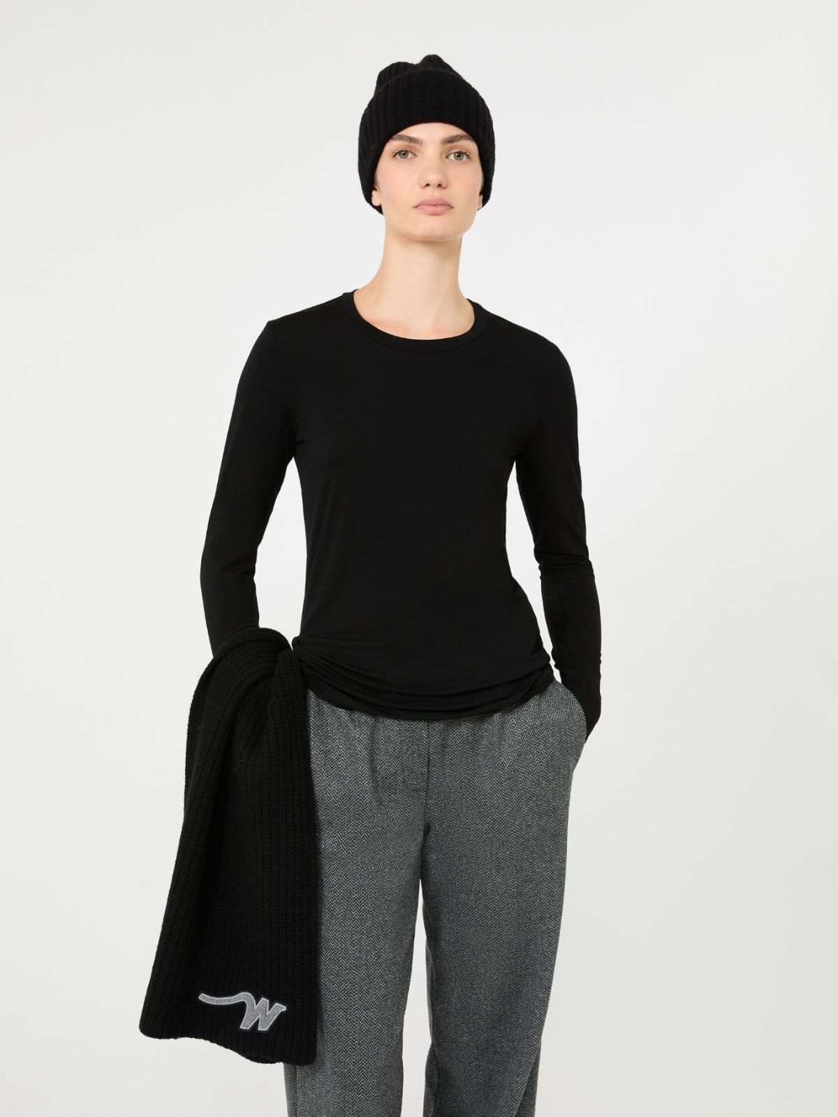Stretch viscose jersey T-shirt - BLACK - Max Mara - 4