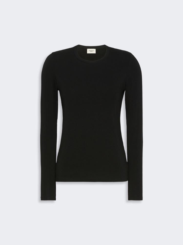 Stretch viscose jersey T-shirt - BLACK