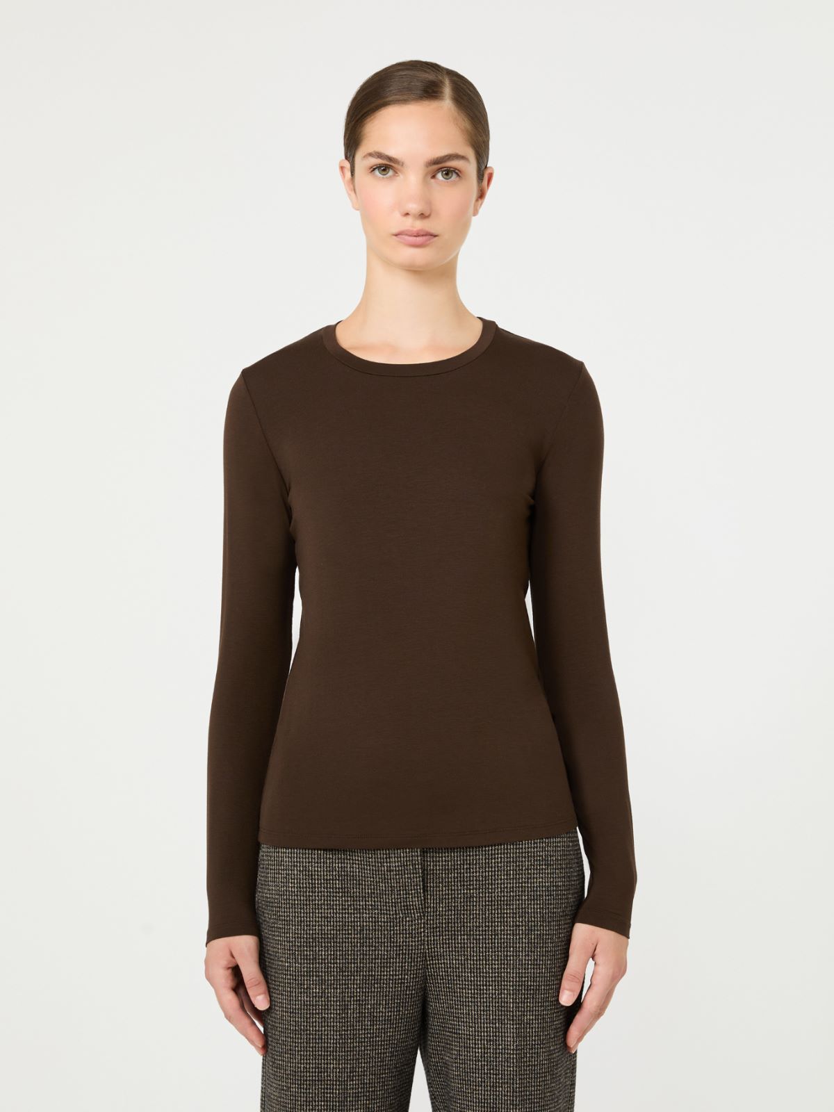 Stretch viscose jersey T-shirt - DARK BROWN - Max Mara - 2