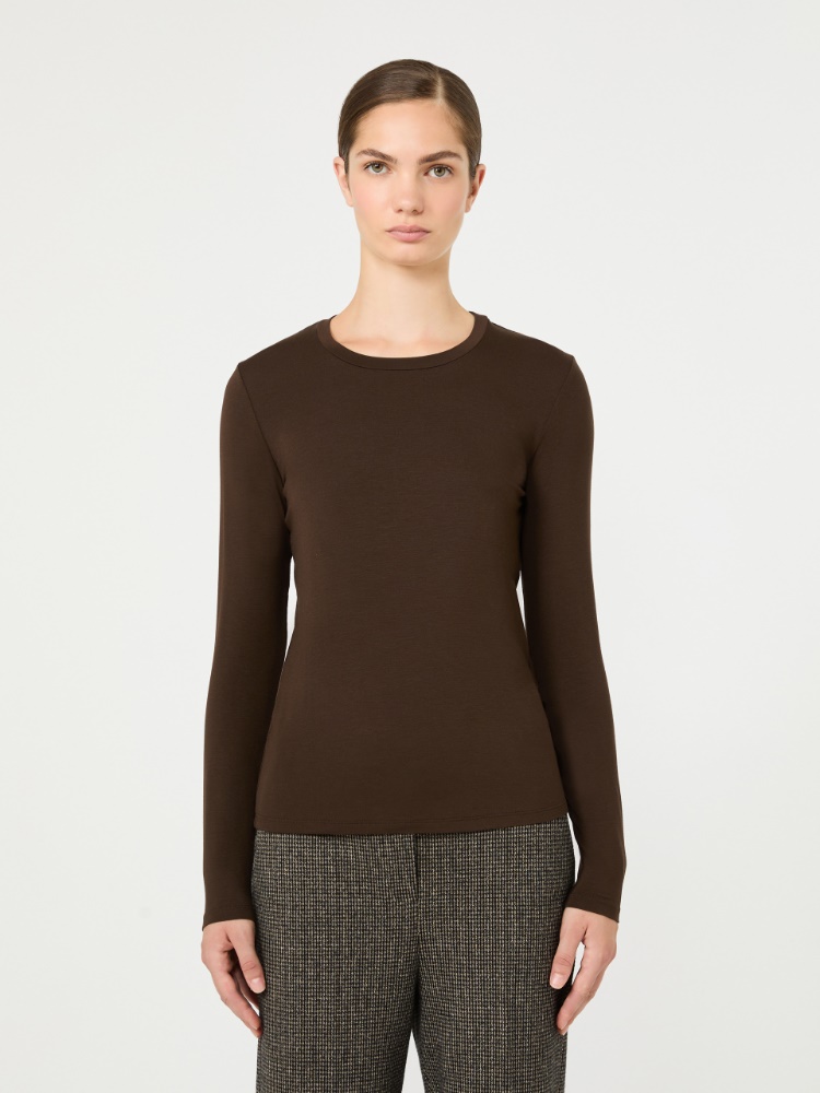 Stretch viscose jersey T-shirt - DARK BROWN - Max Mara - 2