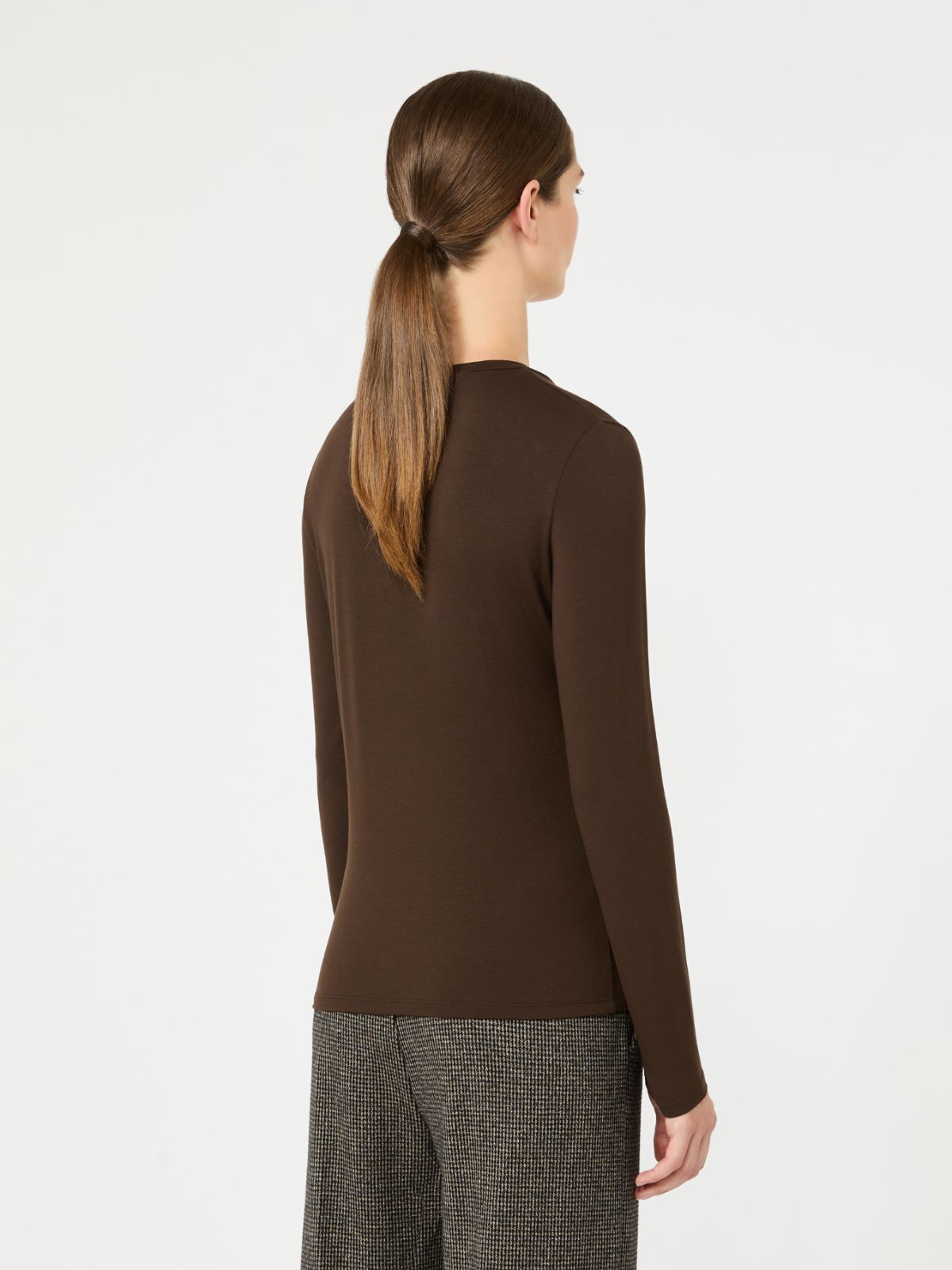Stretch viscose jersey T-shirt - DARK BROWN - Max Mara - 3