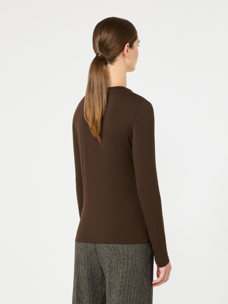 Stretch viscose jersey T-shirt - DARK BROWN - Max Mara - 3