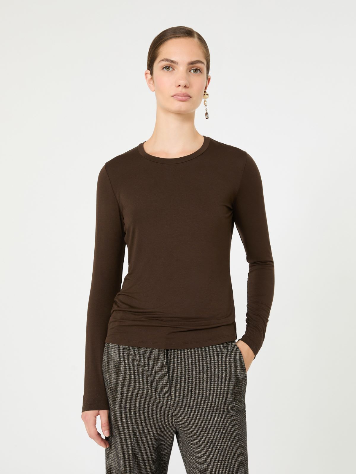 Stretch viscose jersey T-shirt - DARK BROWN - Max Mara - 4