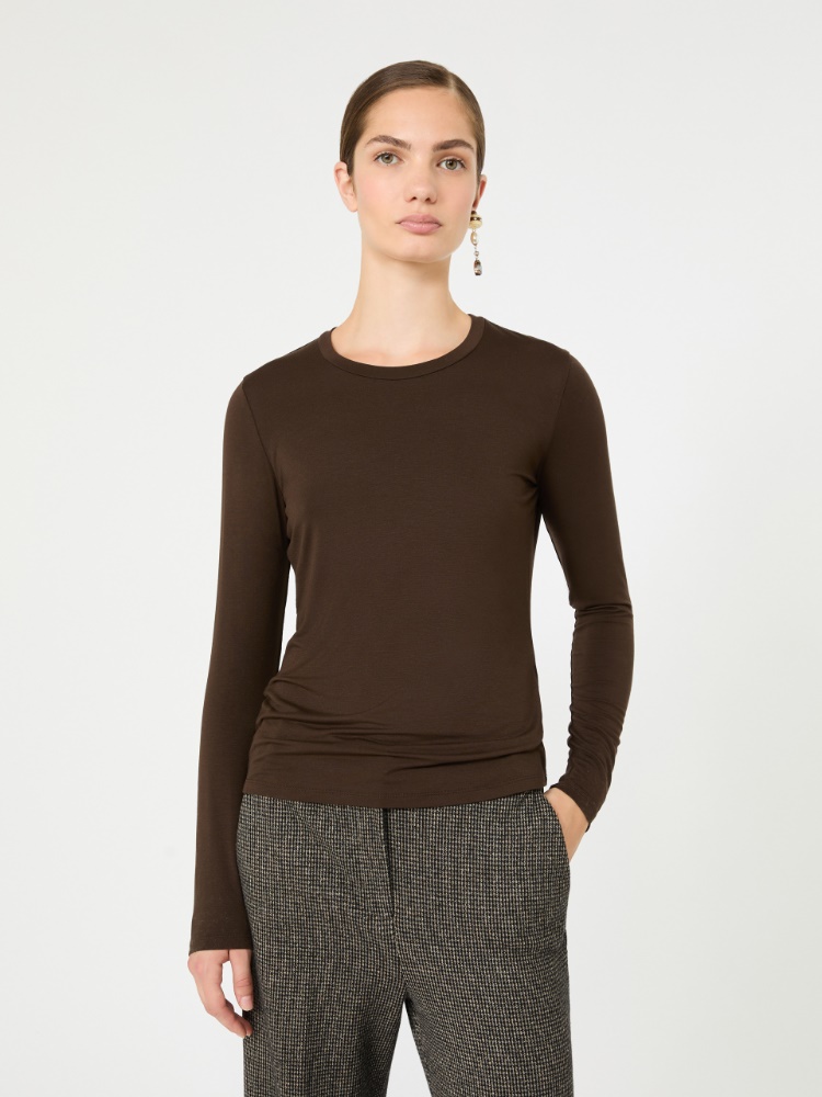 Stretch viscose jersey T-shirt - DARK BROWN - Max Mara - 4