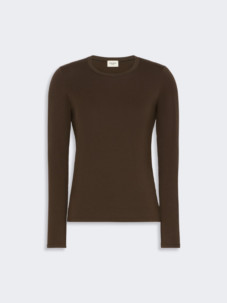 Stretch viscose jersey T-shirt - DARK BROWN
