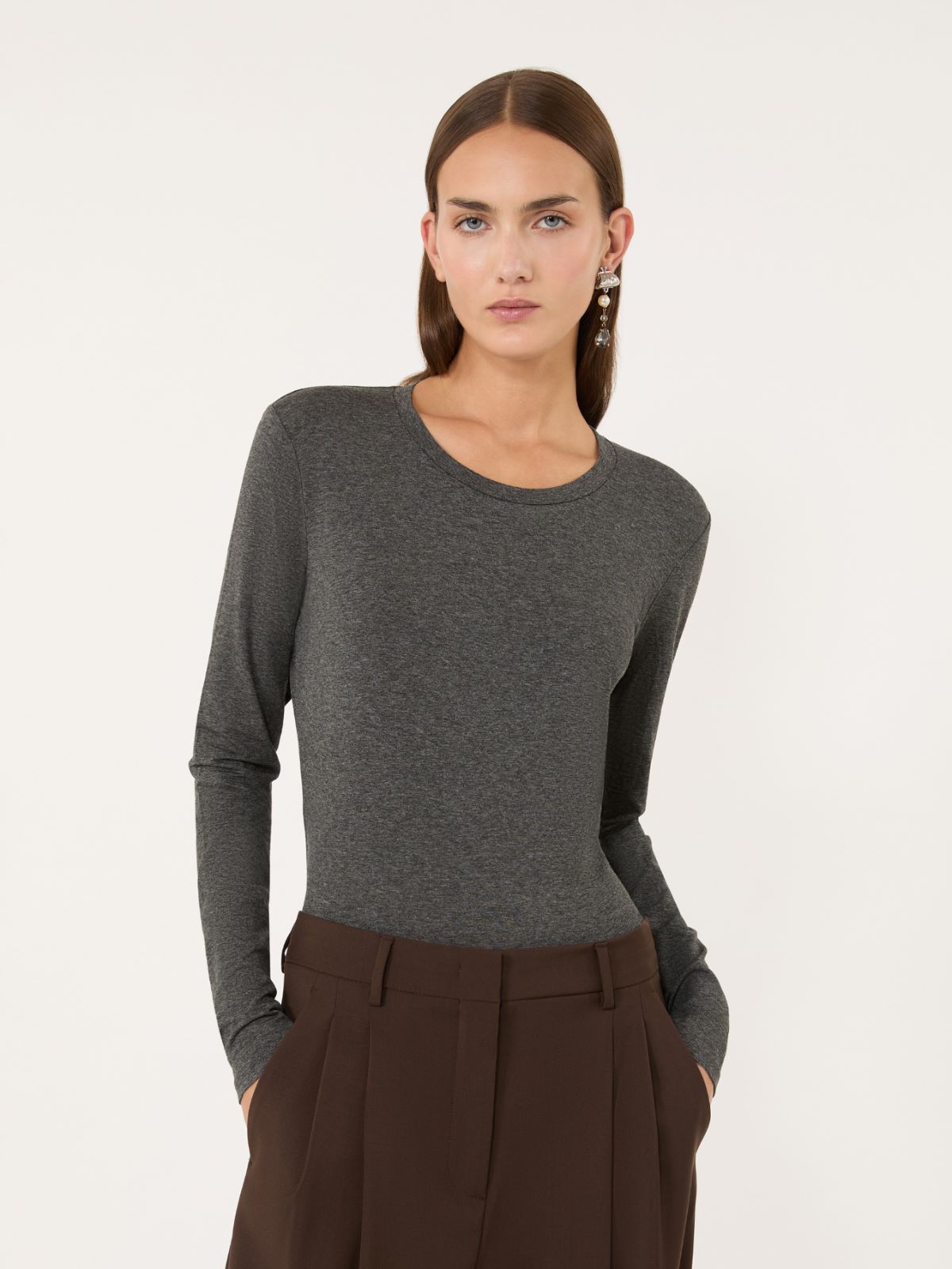 Stretch viscose jersey T-shirt - DARK GREY - Max Mara - 4