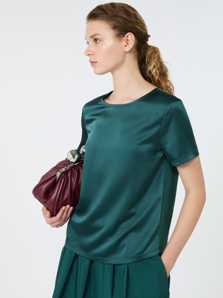 Camiseta de cuello redondo de satén - VERDE - 4