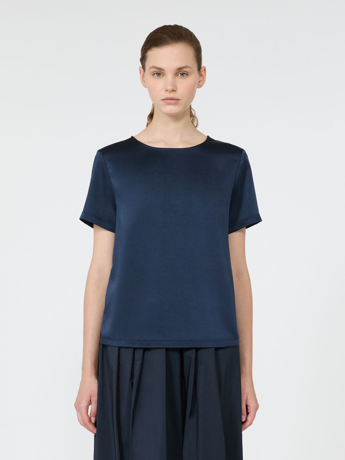 T-shirt à col rond en satin - BLEU - Max Mara - 2