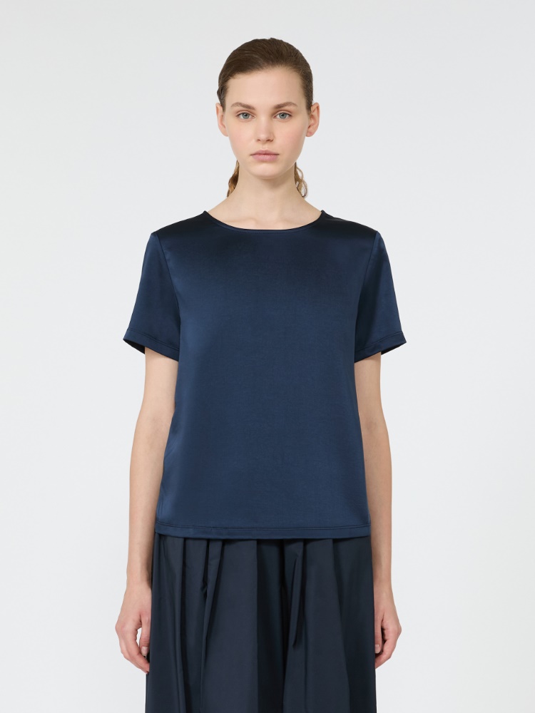 T-shirt à col rond en satin - BLEU - Max Mara - 2